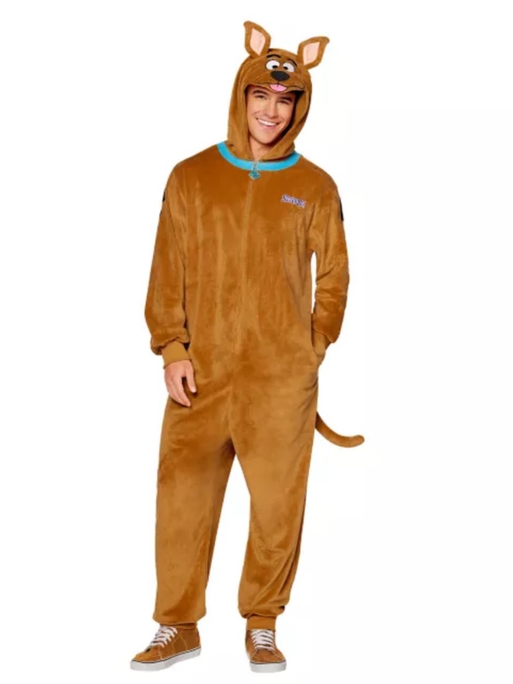 Men's Brown Plush Scooby-Doo Onesie Costume with Hood